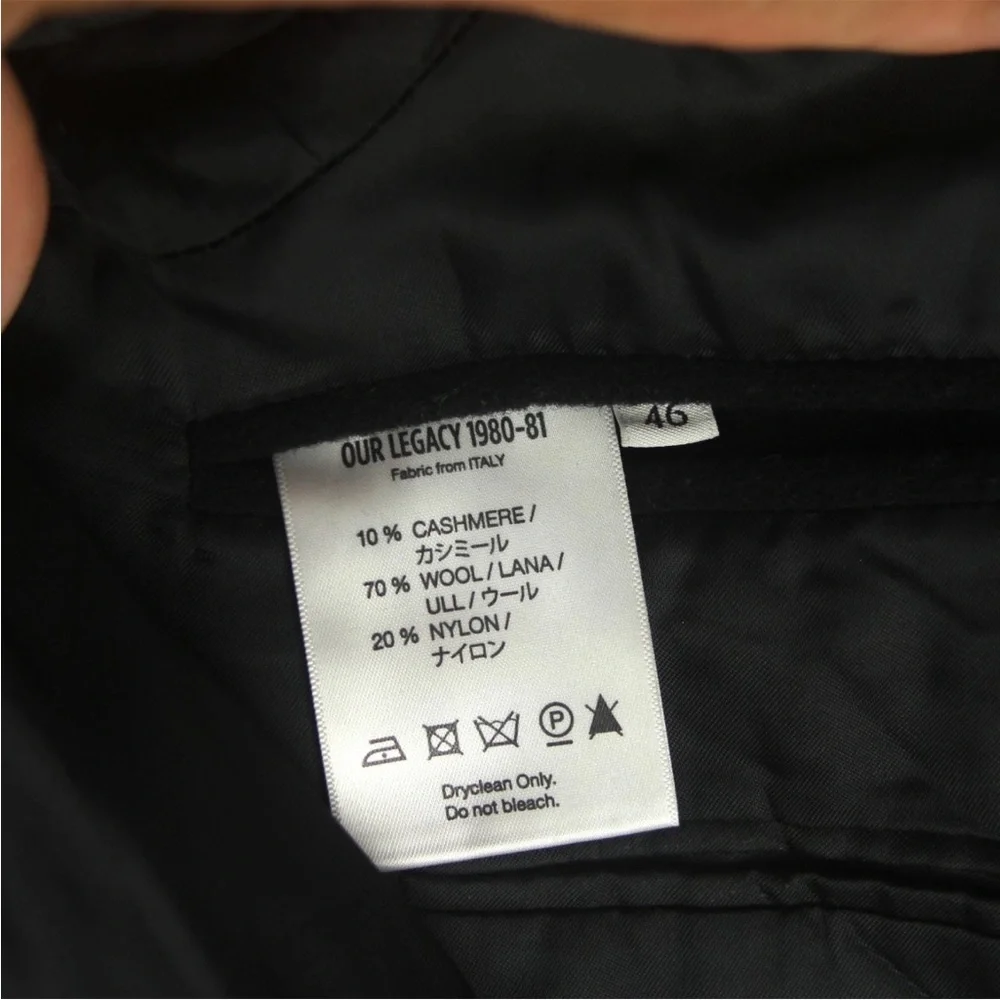 OUR LEGACY 1980-81 Black Cashmere Dinner Coat Mens 46 Black Wool Cashmere Blend - Picture 10 of 16